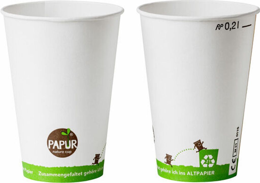 100x Kaltgetränkebecher Pappbecher PAPUR mit CE Eichstrich 200 ml