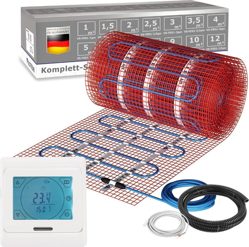 VILSTEIN Elektrische Fußbodenheizung 200W - Komplett-Set - Für nahezu alle Bodenbeläge | 13m² - 26m