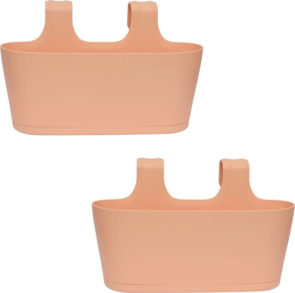 2x Blumenkasten oval Balkon Übertopf Pflanzkasten Blumentopf zum Hängen mit Wasserspeicher Farbe apricot
