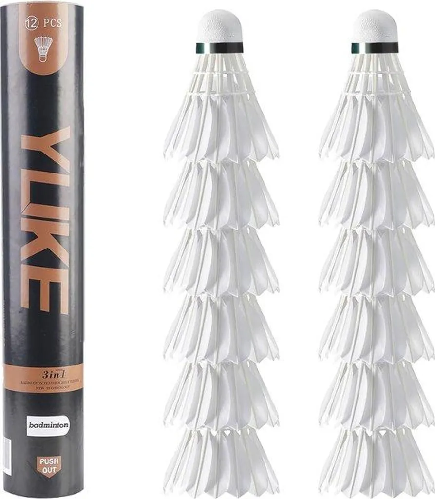 Balles de badminton en plumes d'oie et liège naturel - Lot de 12 pièces
