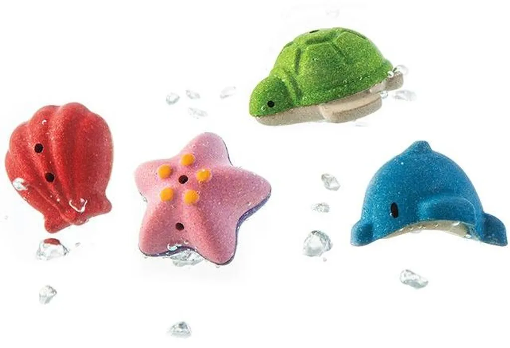 Jouets de bain en bois pour bébé Set Vie marine PlanToys - Éveil 6m+