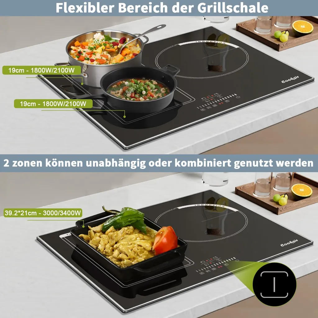 Table de cuisson à induction 3 zones avec commandes tactiles noir