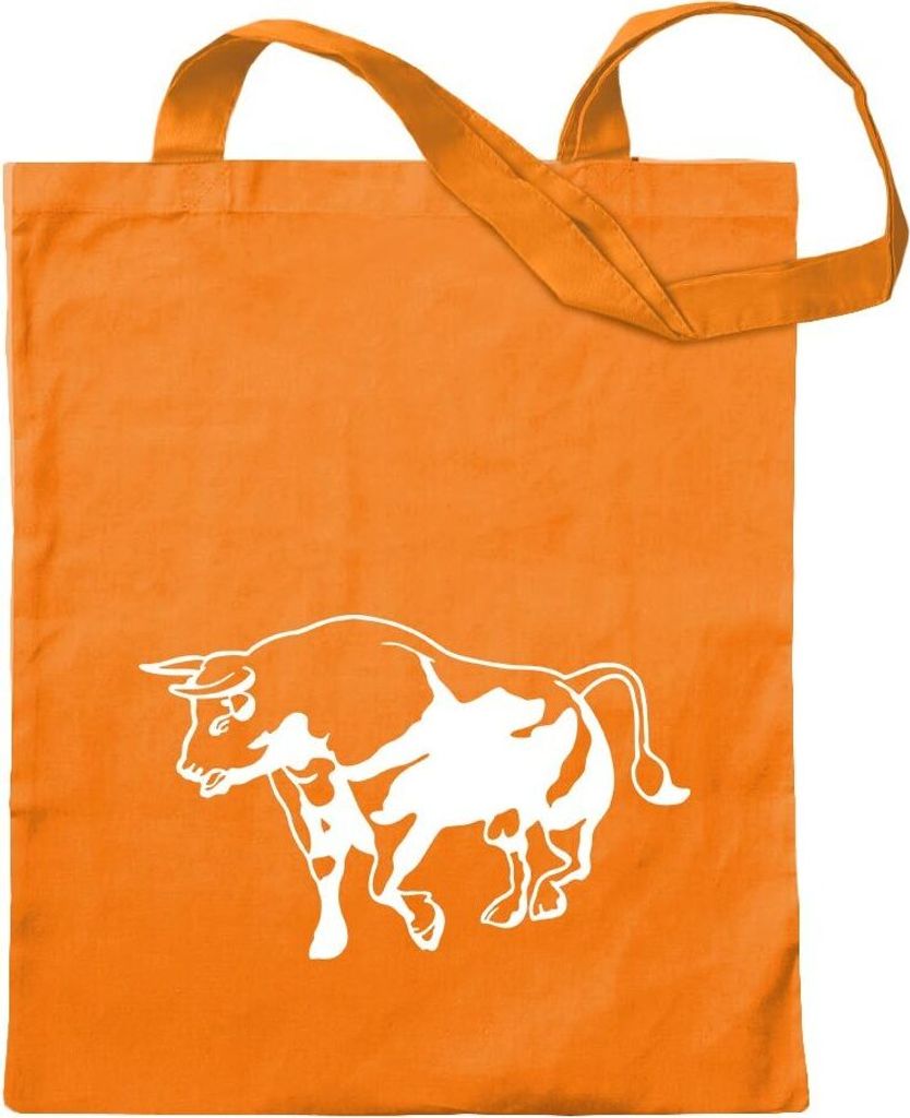 Kiwistar - Baumwolltasche - mandarin - Stier Motiv 3 - Bulle - Hausrind - Tragetasche Stoffbeutel Umhängetasche Langer Henkel