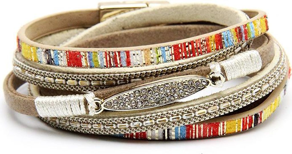 Boho-Armband für Damen in Khaki mit Federanhänger und Produktbild 