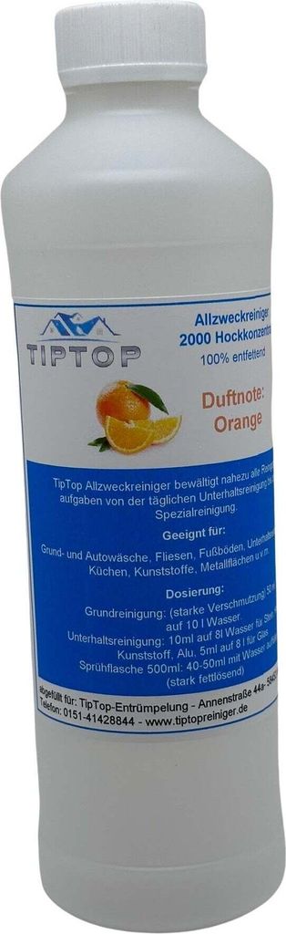 TIPTOP Allzweckreiniger 2000 Konzentrat 500 ml mit Dosierkopf - mehrere Duftnoten zur Auswahl – Orange
