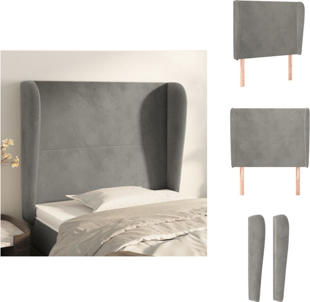 vidaXL Kopfteil mit Ohren Hellgrau 103x23x118/128 cm Samt - Kopf- & Fußenden