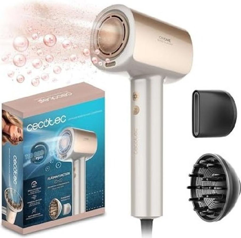 Cecotec Haartrockner Brushless der neuesten Generation DryGlam Nano Plasma Champagne. Leistung von 110,000 RPM und 1600W