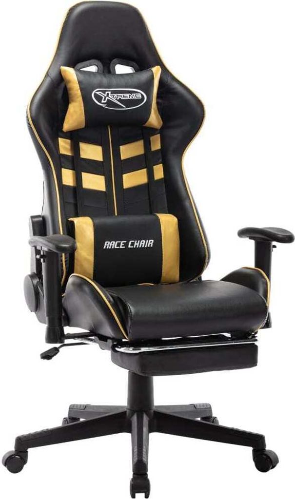 2024 Moderne Bürostühle Gaming-Stuhl mit Fußstütze Schwarz und Golden Kunstleder 405286