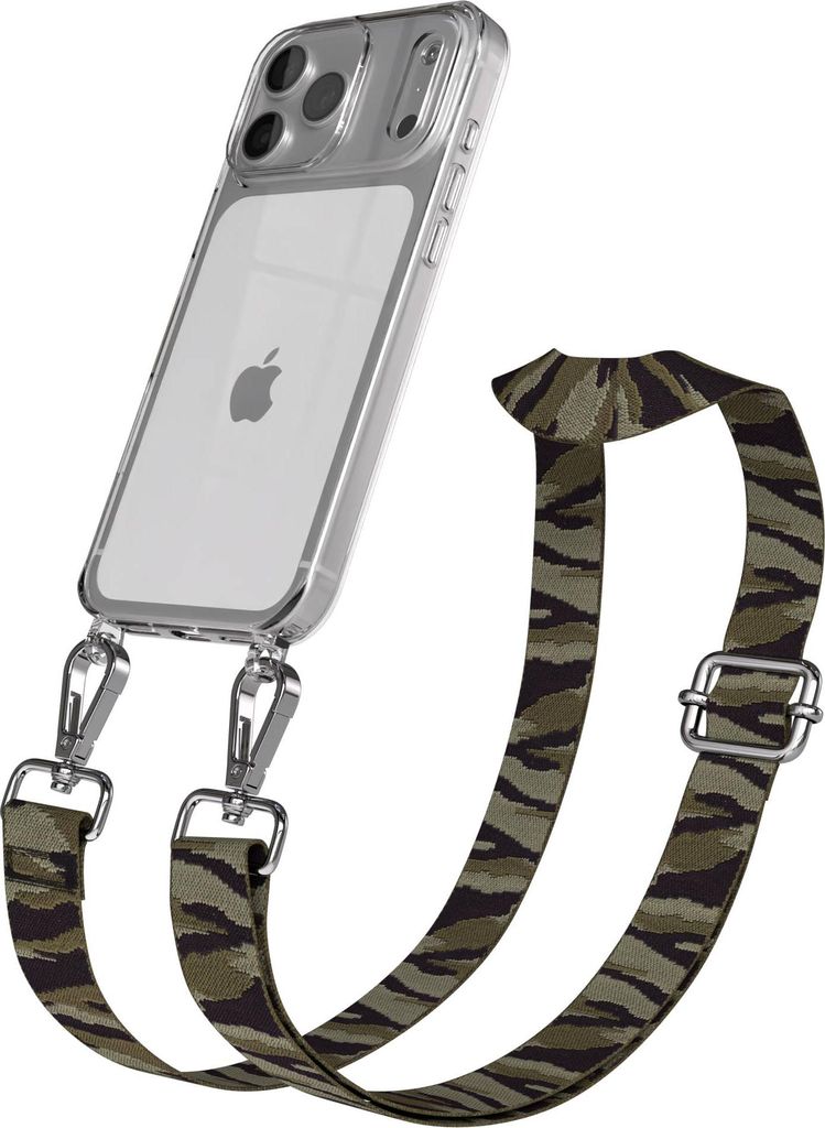 EAZY CASE Handykette - Verstellbarer Trageriemen kompatibel mit Apple iPhone 17 Pro Max, Handykordel mit transparenter Silikon-Hülle, Karabiner Si...