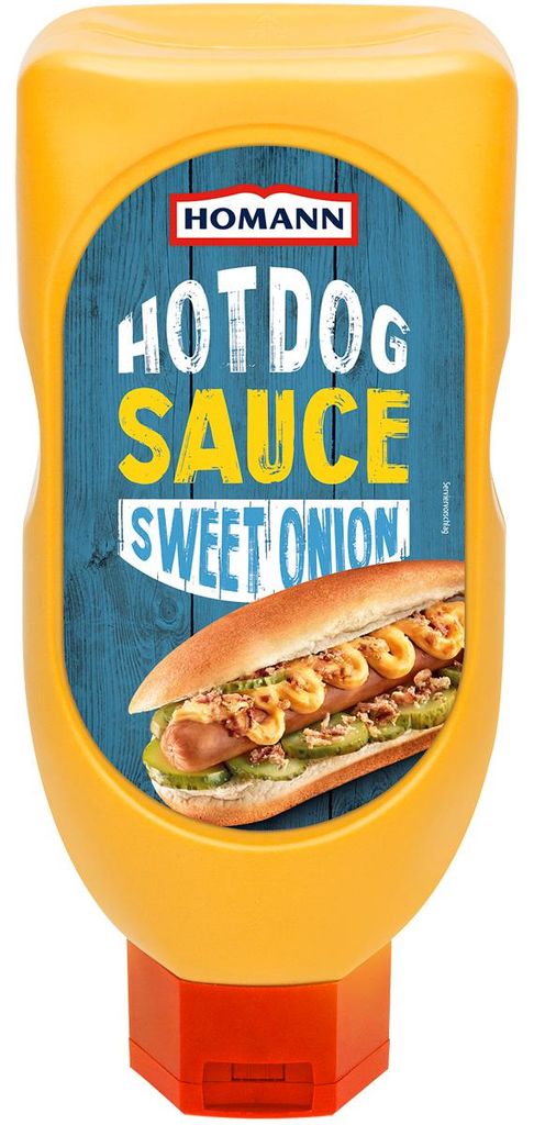 Verpackungsbild Produktbild Homann Hot Dog Mayonnaise Sauce Kopfstehflasche Snack Sauce 430ml