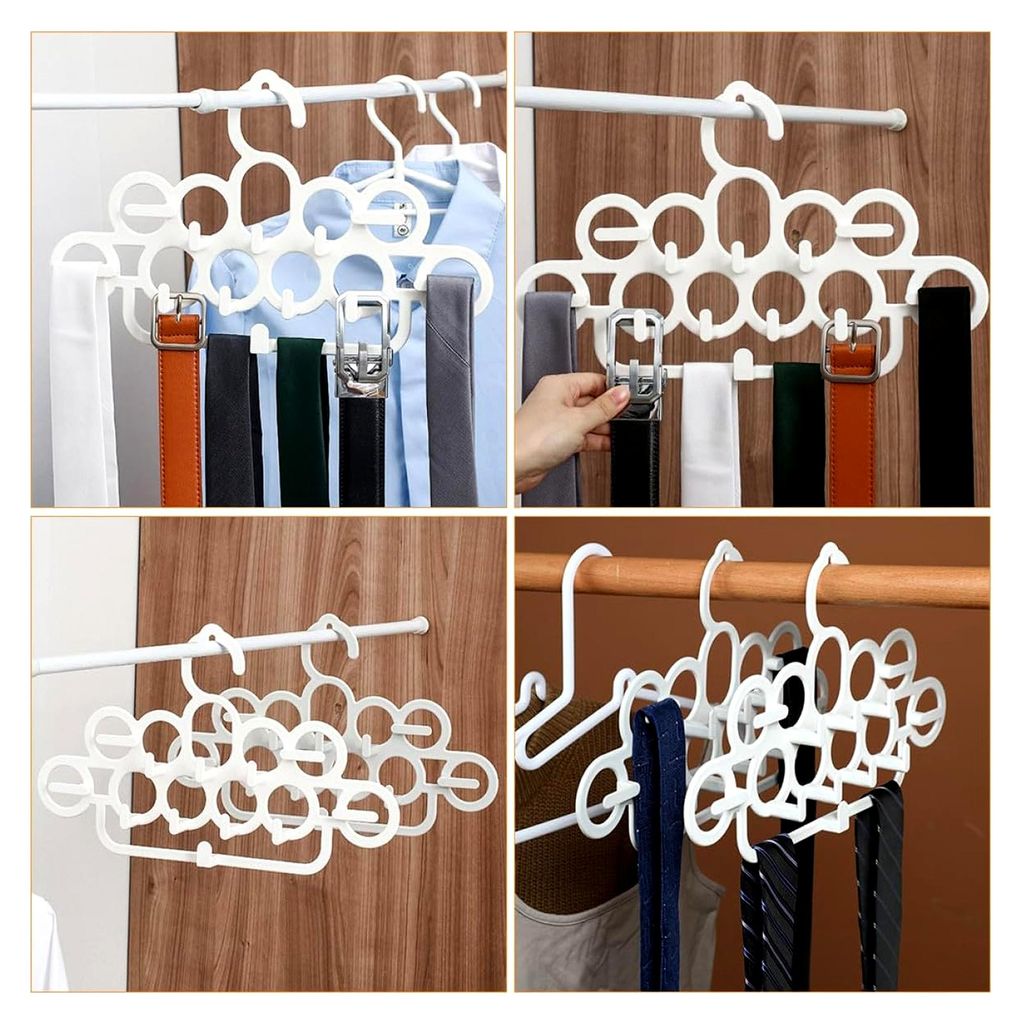 2 Stück Multifunktionale Krawattenhalter aus PP-Material Platzsparender Schal- und Gürtelständer für Kleiderschrank und Garderobe in Weiß
