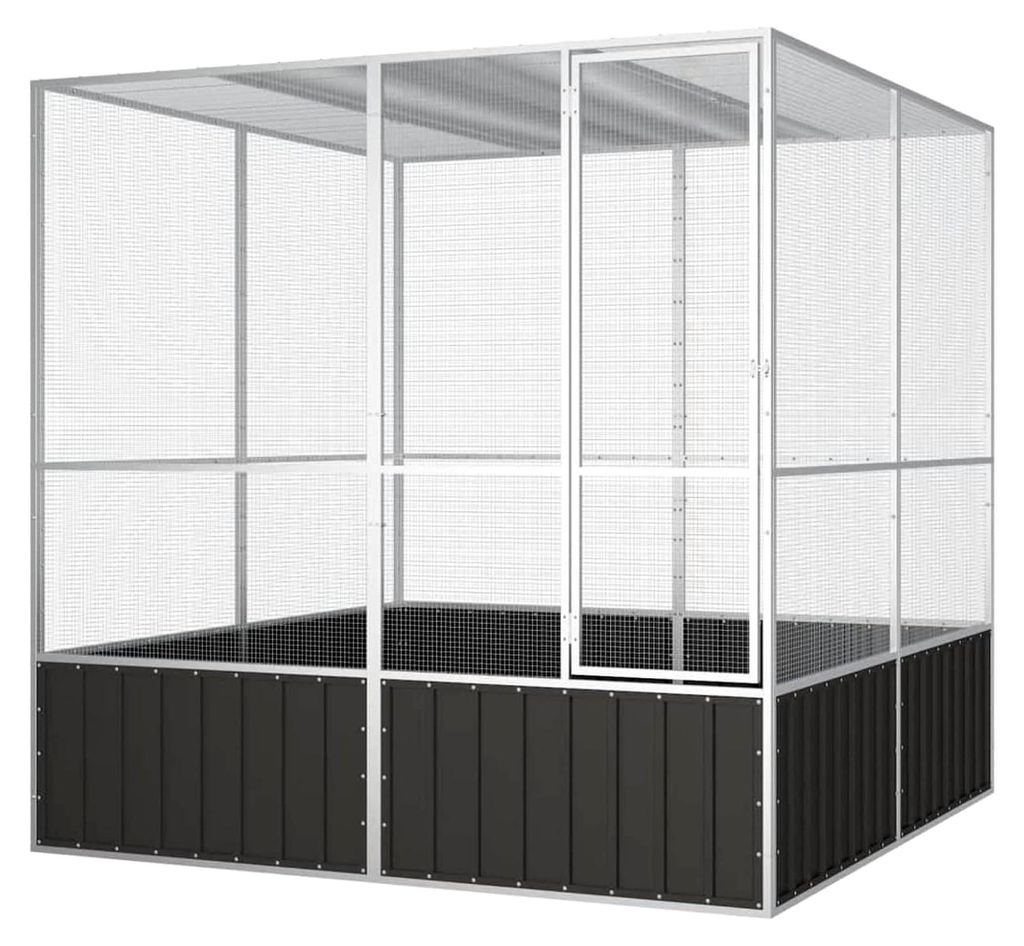 Vogelkäfig Vogelbauer Vogelvoliere großes Vogelhaus Papageienkäfig mit Trennwand und Trenngitter Anthrazit 213,5x217,5x211,5 cm aus verzinktem S...