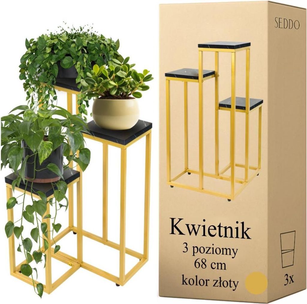 Mehrstöckiger Blumenständer, 3-stufig, rustikaler Loft-Bodenständer, 68cm