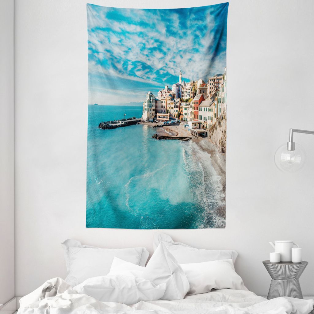 ABAKUHAUS Türkis Wandteppich und Tagesdecke, Seascape Meer Küste aus Weiches Mikrofaser Stoff Waschbar ohne Verblassen Digitaldruck, 140 x 230 cm...