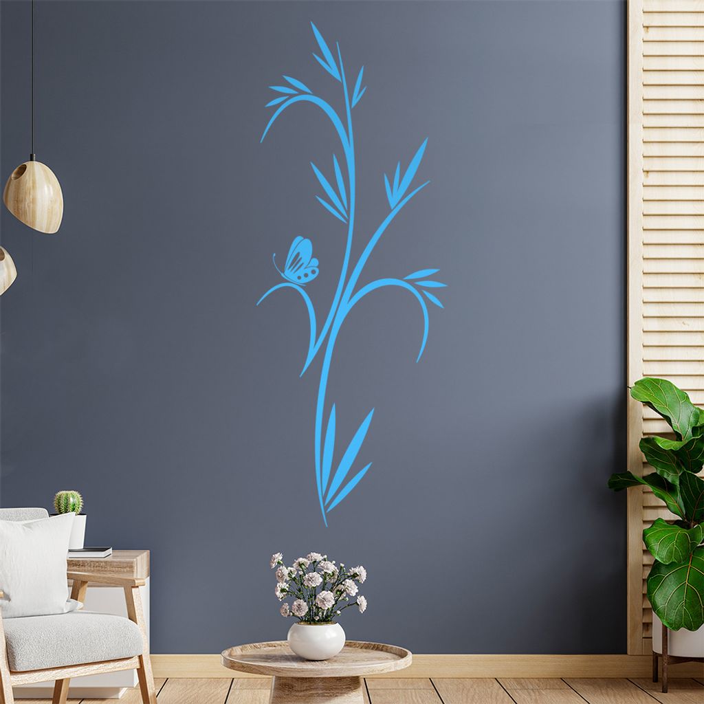 kleiner Schmetterling - Pflanze - Bambus Wandtattoo in 6 Größen - Wandaufkleber Wall Sticker - Dekoration, Küche, Wohnzimmer, Schlafzimmer, Bade...