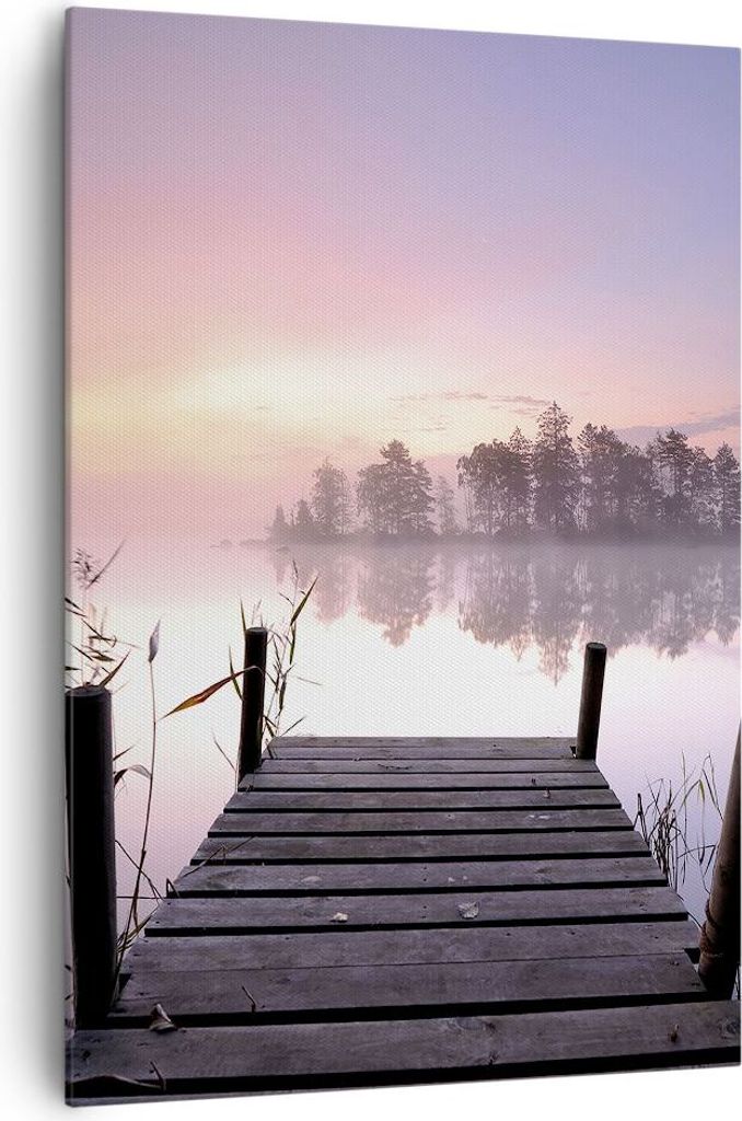 Bild auf Leinwand - Leinwandbild - Einteilig - Morgen Sonnenaufgang Nebel See - 70x100cm - Wand Bild - Wandbilder - Leinwanddruck - Wanddekoration ...