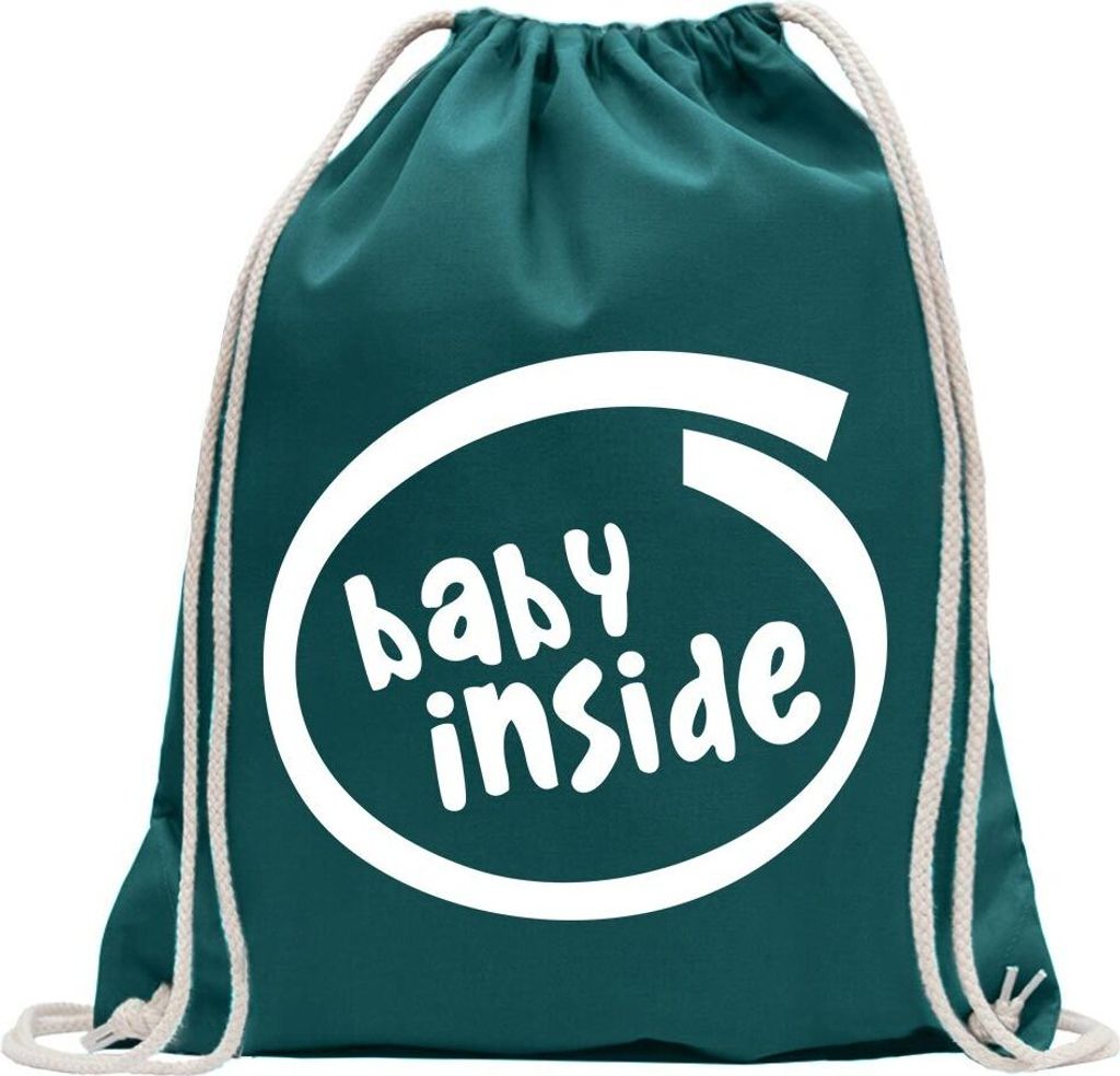 Kiwistar - Turnbeutel - petrol - Baby inside - Fun Rucksack Sport Beutel Gymsack Baumwolle mit Ziehgurt