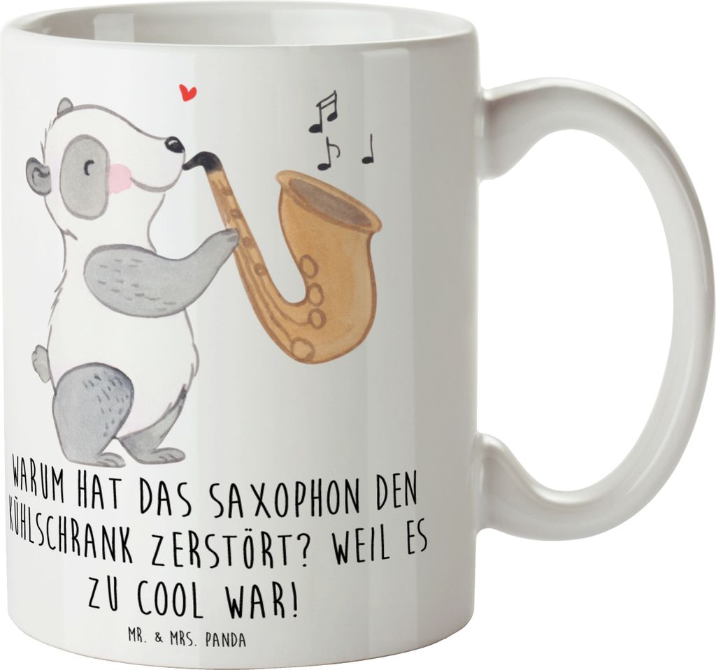 Mr. & Mrs. Panda Teetasse Saxophon Kühlschrank - Weiß - Geschenk, Becher, Klangfarbe, Musiker, Pott, Musik, Kaffeebecher, Instrument, Teebecher, ...