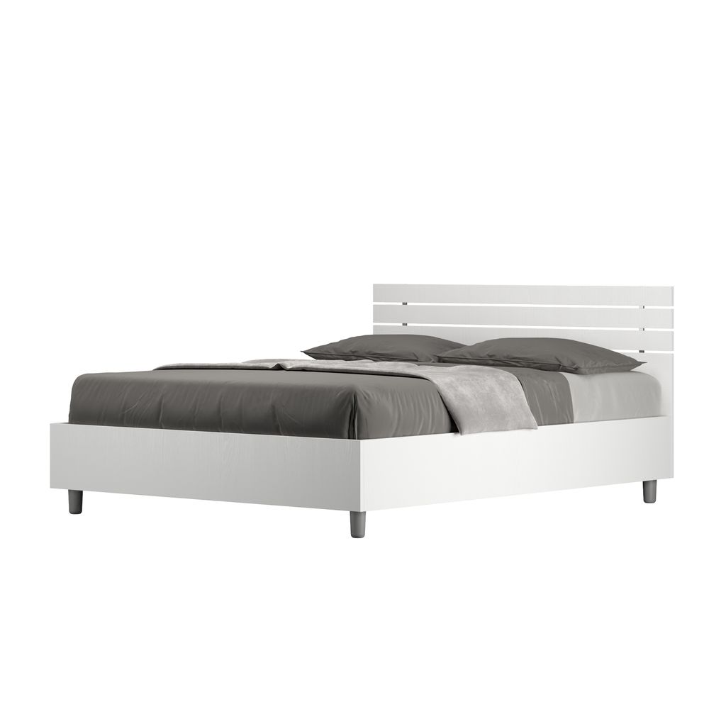 ITYHOME - Bett mit Bettkasten 140x190 gerades Kopfteil mit Holzlatten Esche weiß Ankel