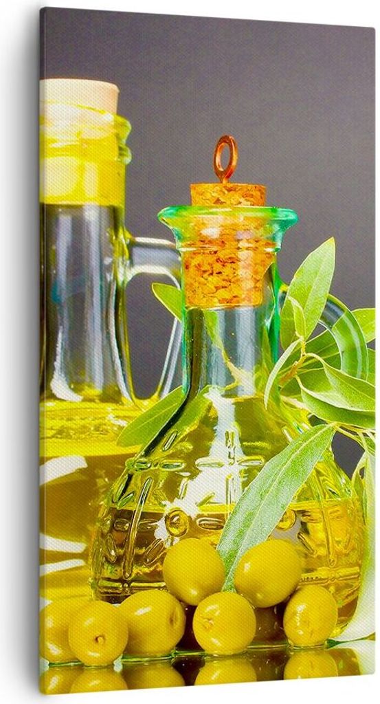 Bild auf Leinwand - Leinwandbild - Flasche Glas Olive Öl - 55x100cm - Wand Bild - Wanddeko - Leinwanddruck - Bilder - Kunstdruck - Wanddekoration ...