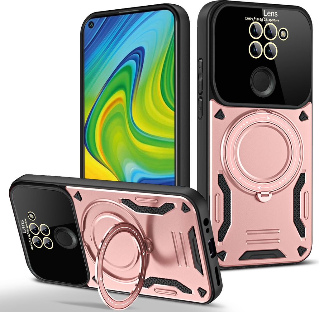 Rüstung Handyhülle für Xiaomi Redmi Note 9 Dual-Layer Ringhalter Ständer Hülle Roségold