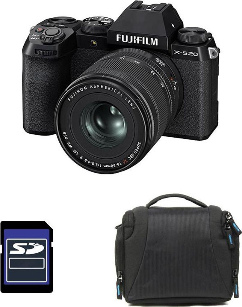 FUJIFILM X-S20 SCHWARZ + 16-50mm Objektiv + Tasche + 8GB Produktbild 