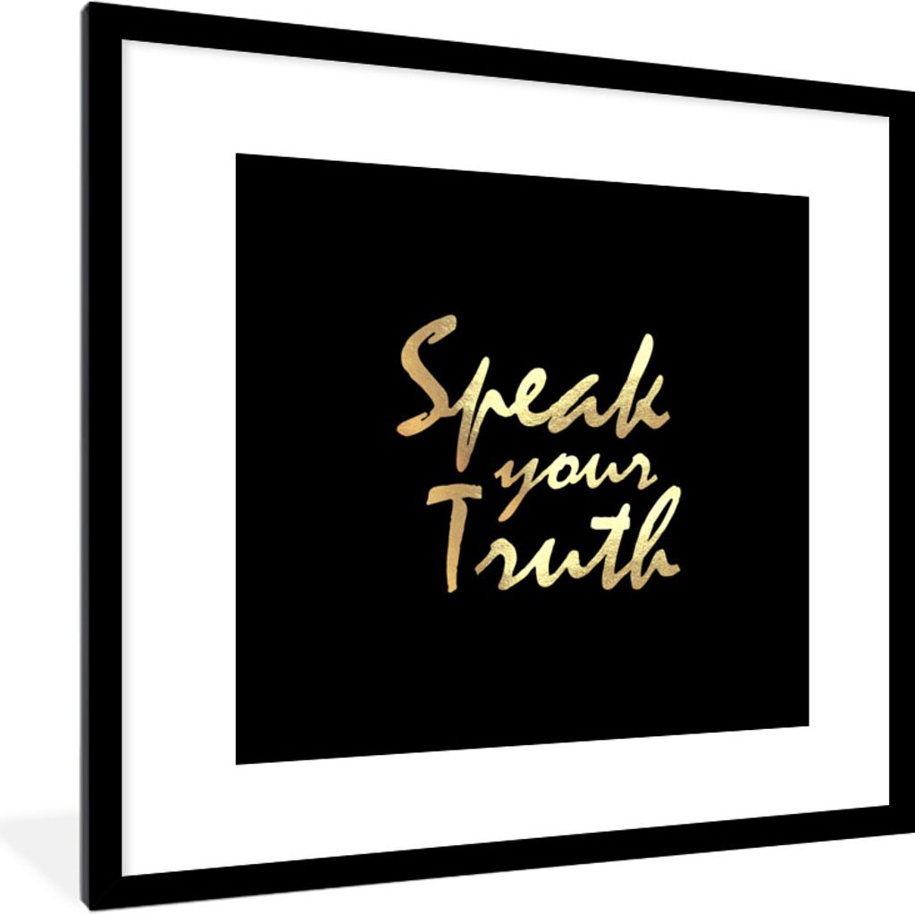 MuchoWow Gerahmtes Poster Zitat - Wahrheit - Gold 40x40 cm - Poster mit Schwarzem Bilderrahmen Wandposter Rahmen Foto Bilder - Poster - Plakat im...