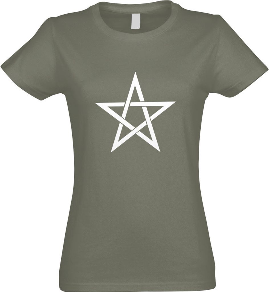Kiwistar - T-Shirt tailliert - Damen - Olive - Pentagramm Motiv 2 - mit Motiv Bedruckt - Funshirt Design - Sport - Freizeit - Damen - L