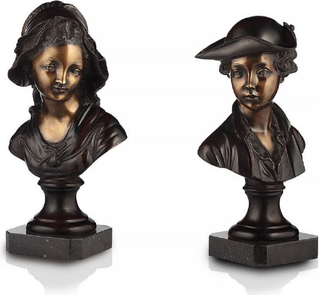 Casa Padrino Luxus Jugendstil Damen Büsten Set Bronze mit Patina / Schwarz H. 55 cm - Handgefertigte Bronze Deko Skulpturen mit Marmorsockel - Lux...