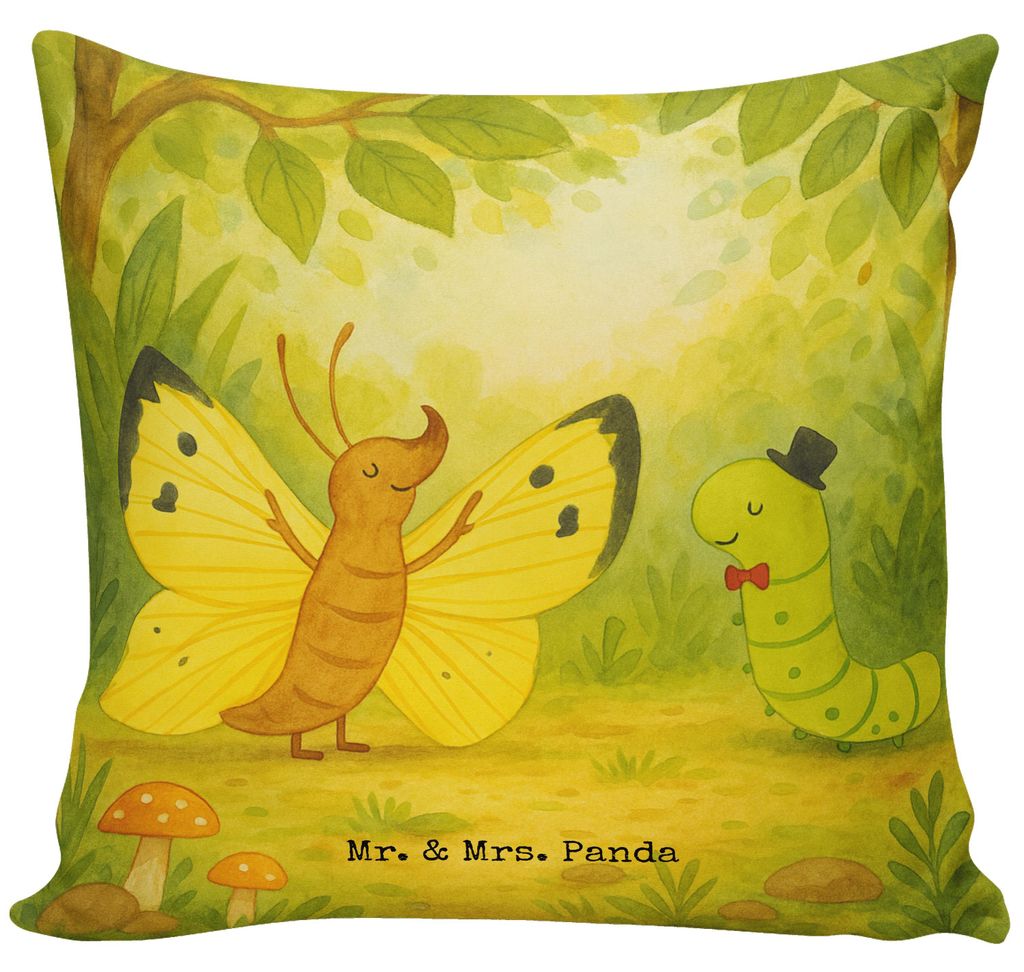 Mr. & Mrs. Panda kuschelkissen 40x40 Raupe Schmetterling Design - Weiß - Geschenk, Polster, kissen bedruckt, Entwicklung, Zitronenfalter, Gute Lau...