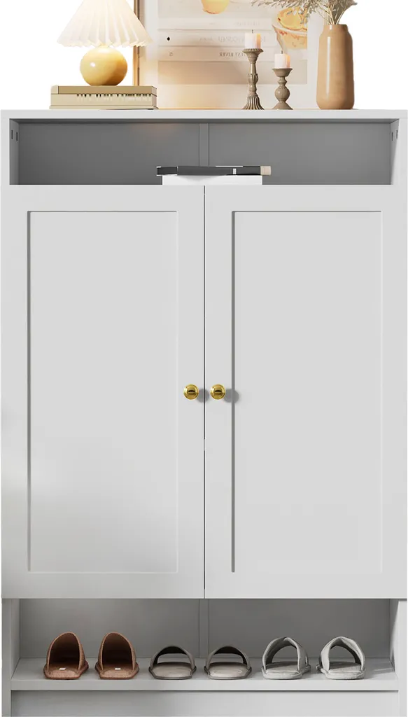 Armoire à chaussures blanche poignées dorées L73xP34xH109 cm modulable