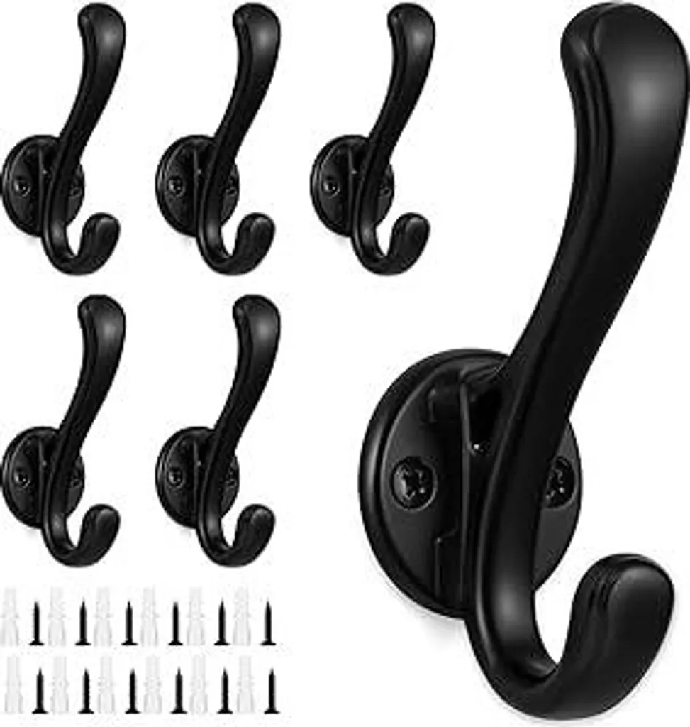 6 Ganci Appendiabiti Neri da Parete Heavy Duty - Set Attaccapanni Viti