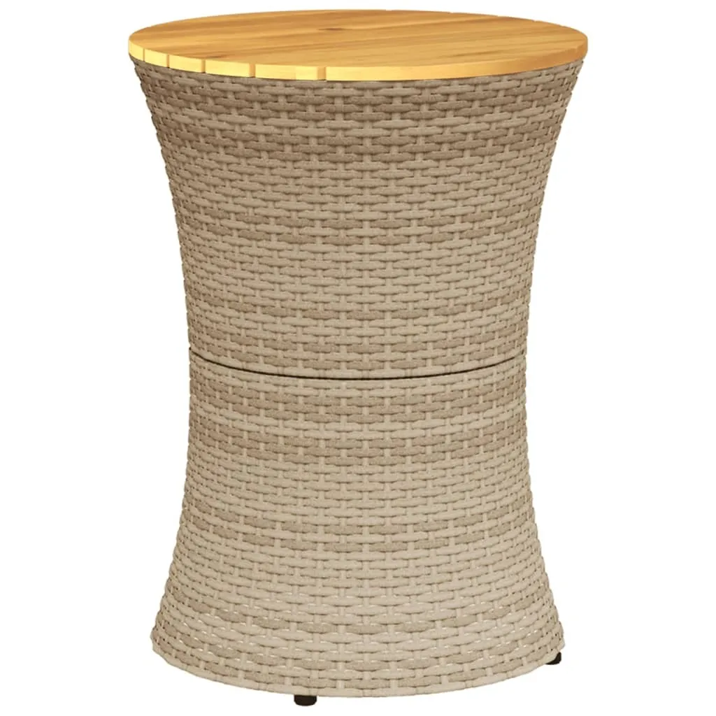 vidaXL Tavolino da giardino a forma di tamburo Beige Poly Rattan Legno massiccio