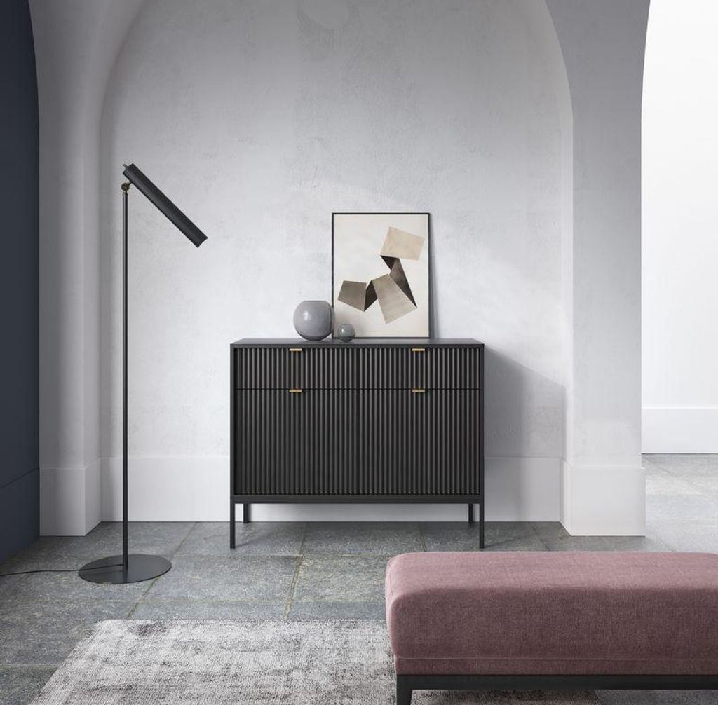 Kommode – Sideboard – Kommode mit Türen und Schubladen – KSZ104 – NOVA – Schwarz – Rillenfront & Vielseitiger Stauraum im modernen Design