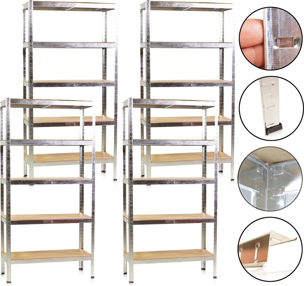 SET 4 x Schwerlastregal 90 x 40 x 180 cm, MDF Boden