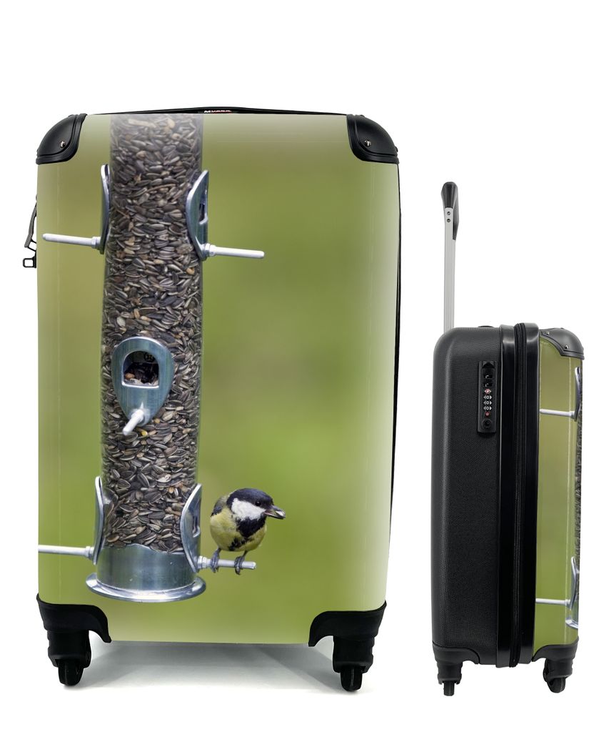 MuchoWow Koffer Handgepäck Trolley Rollkoffer Kleine Reisekoffer mit 4 Rollen - Eine Kohlmeise auf Nahrungssuche - Cabin Size < 55x40x23 cm & 55...