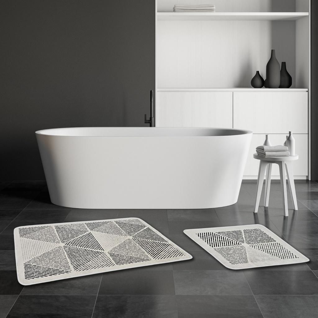 Miqna 2-tlg. rutschfeste Badteppich Set, waschbar (60x100 & 50x60 cm)