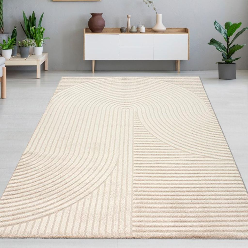 Teppich Wohnzimmerteppich hell weich Bogenmuster beige Größe - 300 x 400 cm