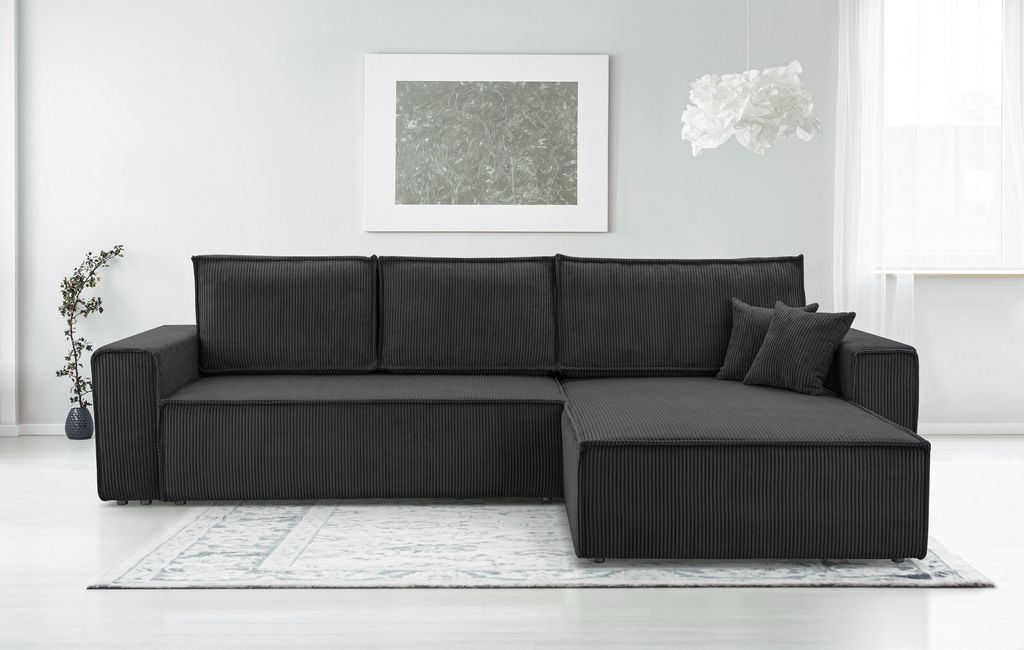 AX LIVING Dunkelgrau Cord Couch L Form – Cedria Wohnlandschaft 287cm