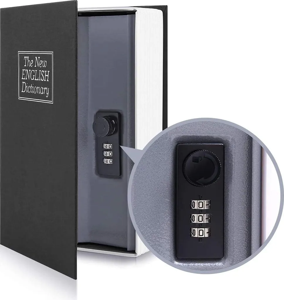 Coffre-fort livre noir avec serrure à combinaison - Portable et Discret