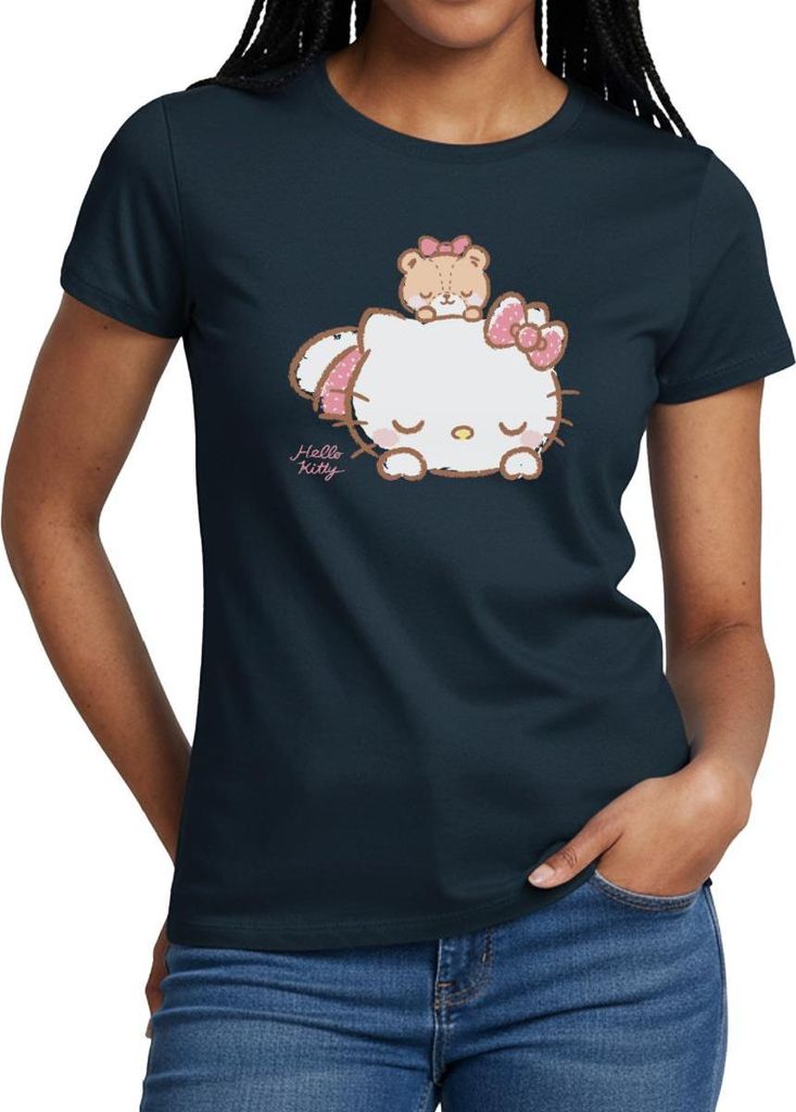 Spreadshirt Hello Kitty Mit Teddy Auf Dem Rücken Frauen T-Shirt, XXL, Navy