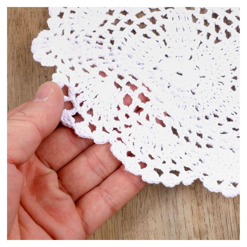 4 Stück Runde Spitzenplatzdeckchen, 19 cm, Handgehäkelte Untersetzer, Weiße Vintage-Häkeldeckchen für Küche, Esszimmer, Party und Hochzeit