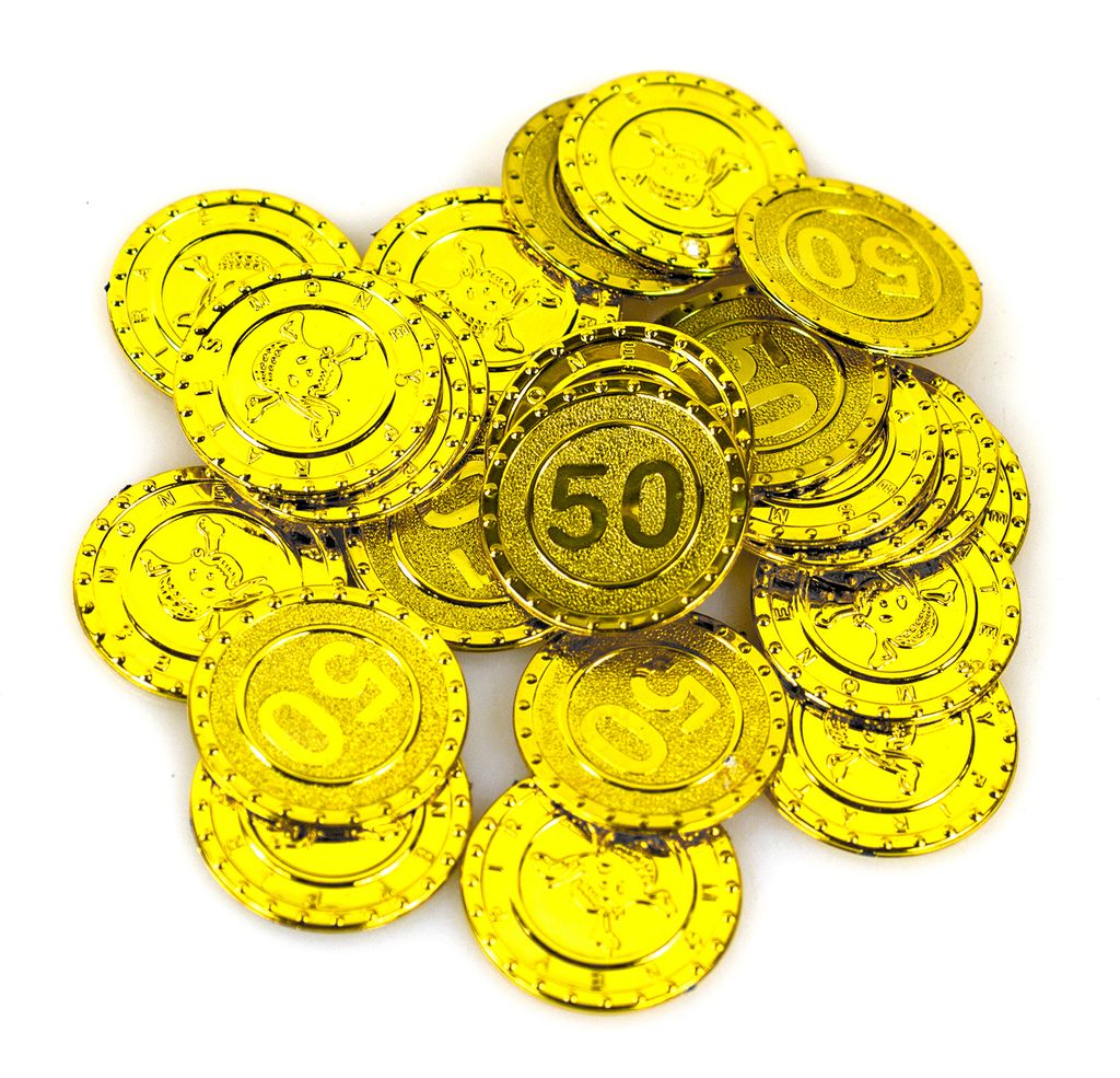 100 pcs Piraten Goldmünzen Piratengeld Gold Spielgeld   Schatzsuche Set 