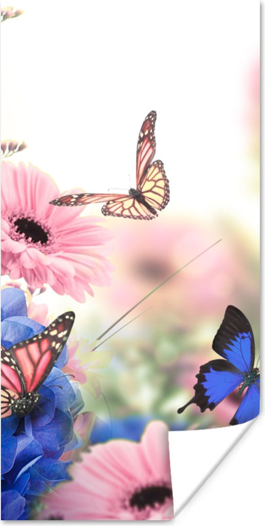 MuchoWow Poster Schmetterlinge - Blumen - Hortensie - Insekten 20x40 cm - Plakat - Foto