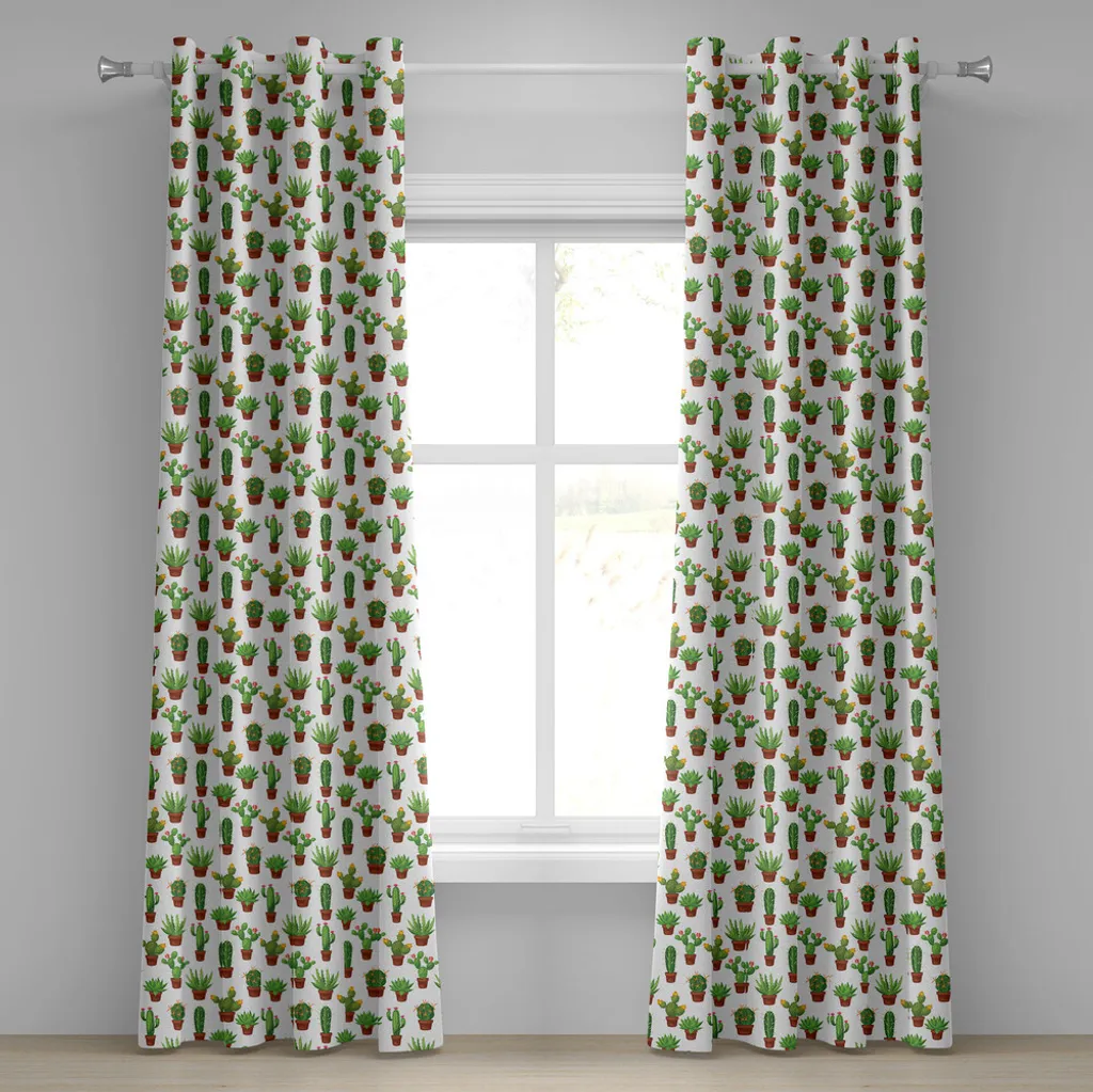 Rideau à œillets Cactus ABAKUHAUS 280x175 cm Motif Floral Vert Brun