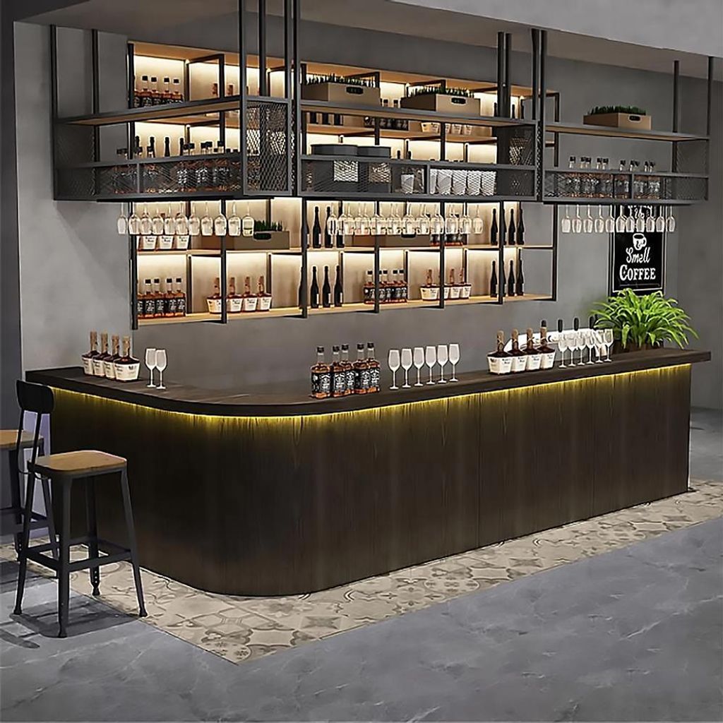 Empfangstheke, runde Ecke, Restauranttheke, Moderne schwarze Bartheke mit abgerundeter Ecke,schwarz 220×60×100 cm