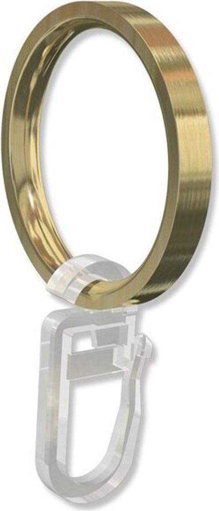 Interdeco Ringe mit Faltenhaken, Gardinenringe für Gardinenstangen 20 mm Ø, Messing-Optik (Packung 20 Stück)