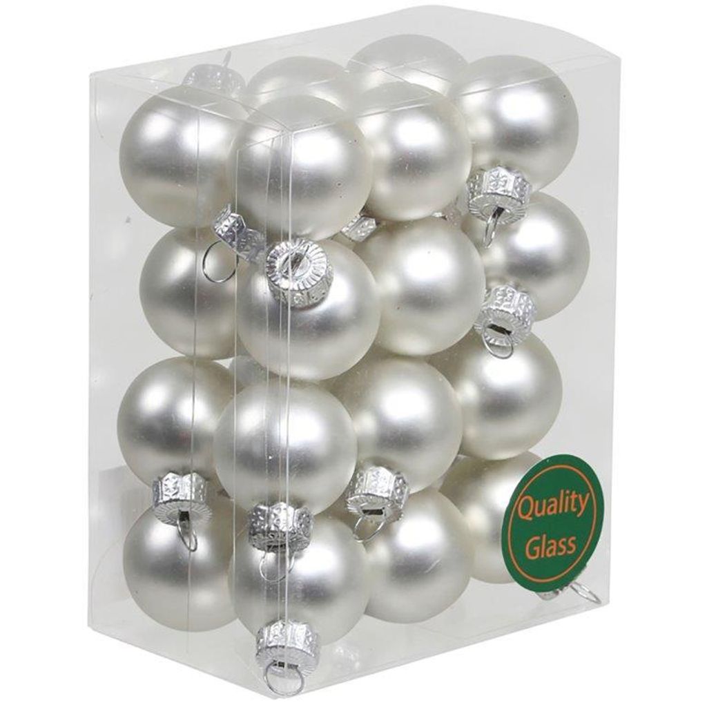 24 x Kleine Baumkugeln aus Glas 25 mm - silber matt + glanz - Glaskugeln zum Hängen - Christbaumschmuck klein Adventskranzdeko