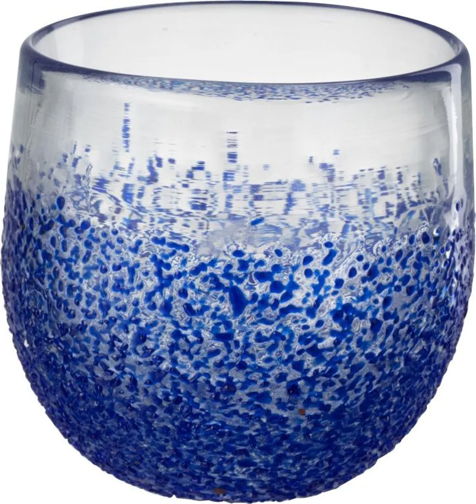 J-Line Bougeoir en Verre Bleu - Photophore Élégant pour Table 10x12cm