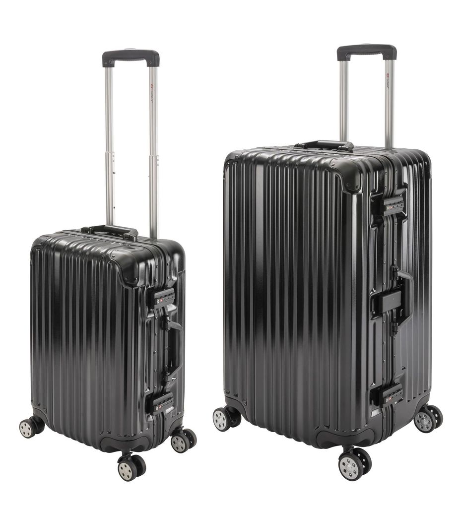 London | 2er Set | Trolleys 4 Rollen | Polycarbonat Hartschale | Alu-Rahmen | Handgepäck + Sport Koffer Trunk